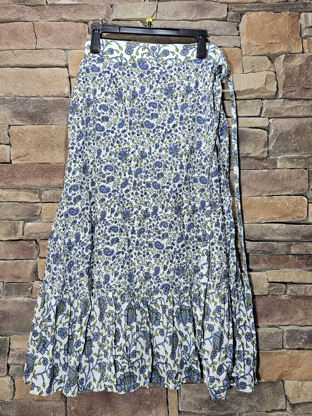 Sundance Blue Floral Blue Wrap Midi Skirt Size 12 - Picture 3 of 10
